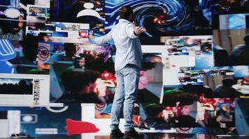Unstoppable adult manages mobile notifications and visual storytelling, engaging with social trends and showcasing creativity and impact in the digital world. Brand voice. Camera B. video