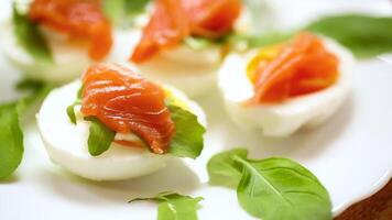 Tender appetizer with salmon, eggs and dill video