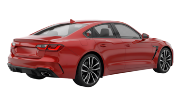Sleek Red Sedan with Angular Taillights and Black Accents Rear Quarter View png