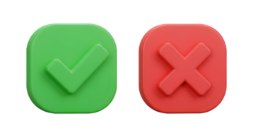 Green Check Mark and Red Cross Mark 3D Rendered Approval and Rejection png