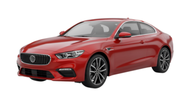 Sleek Red Coupe with Chrome Trim and Intricate Wheel Design Angled View png