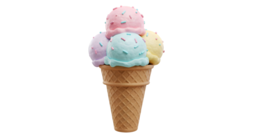 Pastel Ice Cream Cone with Sprinkles Pink Blue Lavender and Yellow Scoops png