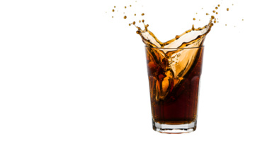 refrescante Cola respingo dentro uma Claro vidro com dinâmico líquido movimento png