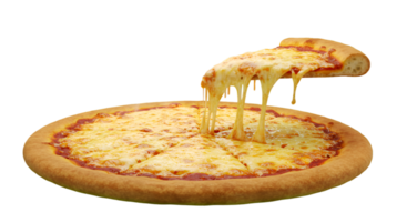 Delicious Margherita Pizza with a Slice Being Lifted Revealing Stringy Melted Cheese png