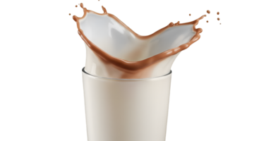 chocolate leite espirrando dinamicamente a partir de uma vidro formando uma em forma de coroa forma com gotas png