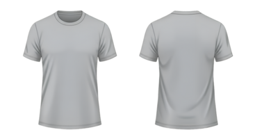Two views of a gray crew neck tshirt front and back on a transparent background png