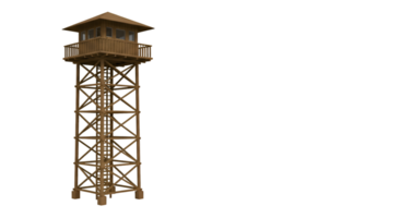 Wooden Lookout Tower with Balcony and Ladder Structure Observation Post png