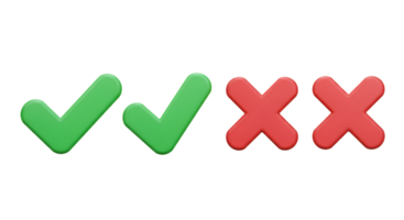 Two Green Checkmarks and Two Red Crosses in a Row Isolated png