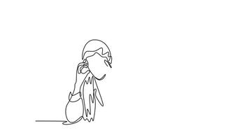 one experiencing stress while the other offers comfort and support. Affection in office concept. Single line draw design. Full length animation illustration. High quality 4k footage video
