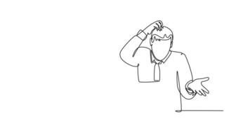 team support in business. Affection in office concept. Single line draw design. Full length animation illustration. High quality 4k footage video