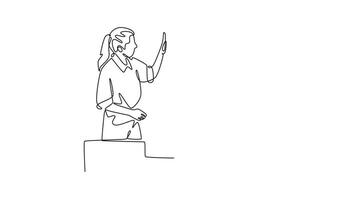 business team giving high-fives in a collaborative group meeting. Affection in office concept. Single line draw design. Full length animation illustration. High quality 4k footage video