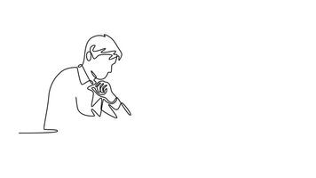 colleagues and console in office with support for grief, depression and mental health. Affection in office concept. Single line draw design. Full length animation illustration. High quality 4k footage video