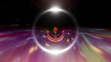 A circular light is in the center of a dark background. Abstract tunnel animation video