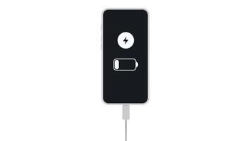 moment of connection, charge a phone, illustration depicting a smartphone in the process of charging, with a clear focus on the battery indicator and lightning bolt icon on its dark screen video