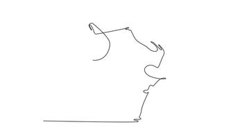 Self drawing animation of single line draw talented gymnast dancer sport ballerina athlete perform acrobatic exercise spinning gymnastic ribbon artistic element. Continuous line. Full length animated video