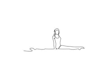 Animated self drawing of continuous line draw beautiful and flexible graceful athlete rhythmic gymnastic artist dancing, doing stretch exercises. Beauty, art, sport. Full length single line animation video