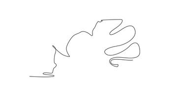 Animated self drawing of continuous line draw young female gymnast gracefully maneuvering ribbon, her artistic flair and precision in enthralling gymnastics performance. Full length one line animation video