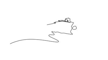 Self drawing animation single line draw beautiful girl, female rhythmic gymnast training with ribbon. Concept of action, motion, sport, motivation, competition. Continuous line. Full length animated video