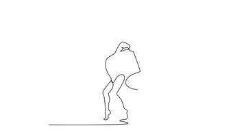 Animated self drawing of continuous line draw of elegant female gymnast in stunning backbend, skillfully twirling ribbon. Capturing grace, flexibility, and precision. Full length single line animation video