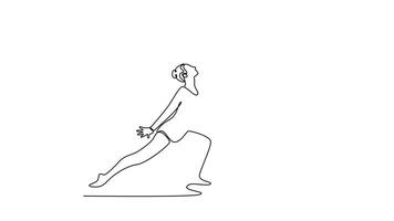 Animated self drawing continuous line draw rhythmic gymnast young girl training with ribbon in the gym. Grace in motion, action, sport. Exercises for healthy lifestyle. Full length one line animation video