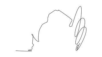 Animated self drawing of continuous line draw beautiful girl rhythmic gymnast practice with ribbon. Female movement, flexible dancing athlete. Action sports competition. Full length one line animation video