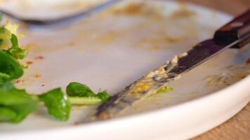 closeup of empty plate on a wooden table video
