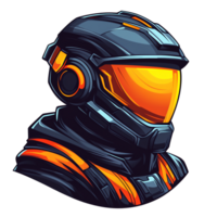 Futuristic soldier helmet with glowing orange visor on transparent background digital art png
