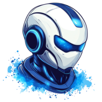Futuristic robot head with splash effect in white and blue on transparent background png
