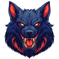 Fierce dark blue wolf with glowing red eyes on transparent background perfect for gaming logos and fantasy designs png