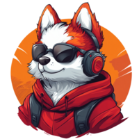 Cool shiba inu wearing headphones and sunglasses on transparent background png