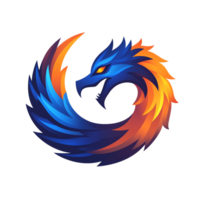 Majestic blue and orange dragon logo on transparent background fiery mythical creature design png