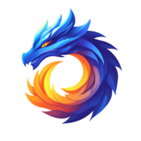 A majestic blue dragon with a fiery tail on a transparent background png