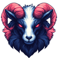 Fierce ram with glowing red eyes and large pink horns on transparent background a digital fantasy illustration png
