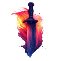 Fiery sword icon a fantasy weapon engulfed in flames perfect for game assets and magical themes on transparent background png