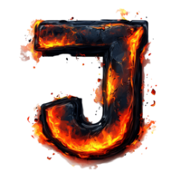 Fiery letter j on transparent background a high resolution image of a burning letter j with intense flames and embers ideal for graphic design projects png