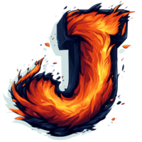 Fiery letter j with zeus symbol a captivating design on transparent background 100 200 characters png