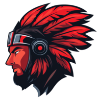 Fierce cybernetic native american warrior profile digital art on transparent background png