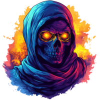 Illustration - Skull with Glowing Eyes, Enveloped in a Flowing, Colorful Veil png