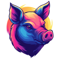 Vibrant stylized pig head illustration on transparent background perfect for digital designs and prints png