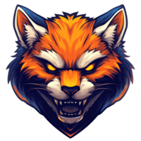 Ferocious fox head with sharp teeth and glowing eyes on transparent background illustration png