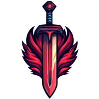 Fiery sword wings a captivating gaming logo design on a transparent background ideal for game developers and streamers png