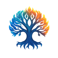 Dual tone abstract tree of life with vibrant colors symbolizing harmony and growth on transparent background png