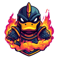 Flaming duck warrior a digital illustration of a fierce duck knight on transparent background png