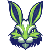 Fierce green and blue rabbit mascot illustration on transparent background png