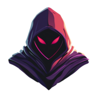 Mysterious hooded figure with glowing red eyes on transparent background perfect for game assets profile pictures and more png