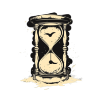 Ethereal hourglass with birds in flight on transparent background a dark artistic design png