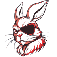 Intense cartoon rabbit with eyepatch on transparent background edgy and rebellious mascot design png