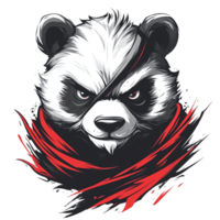 Fierce panda with eye patch and red scarf on transparent background png