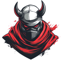 Fearsome horned warrior in red cloak on transparent background high resolution digital artwork for gaming and profile use png