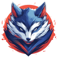 Majestic blue fox against a red sun digital art with transparent background png